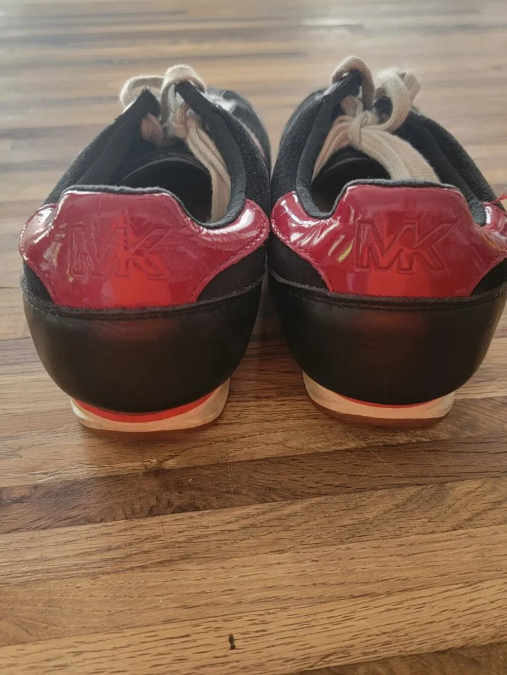 Michael Kors Vintage Black Suede Low Top Lace Up Leather Sneakers Red Trim